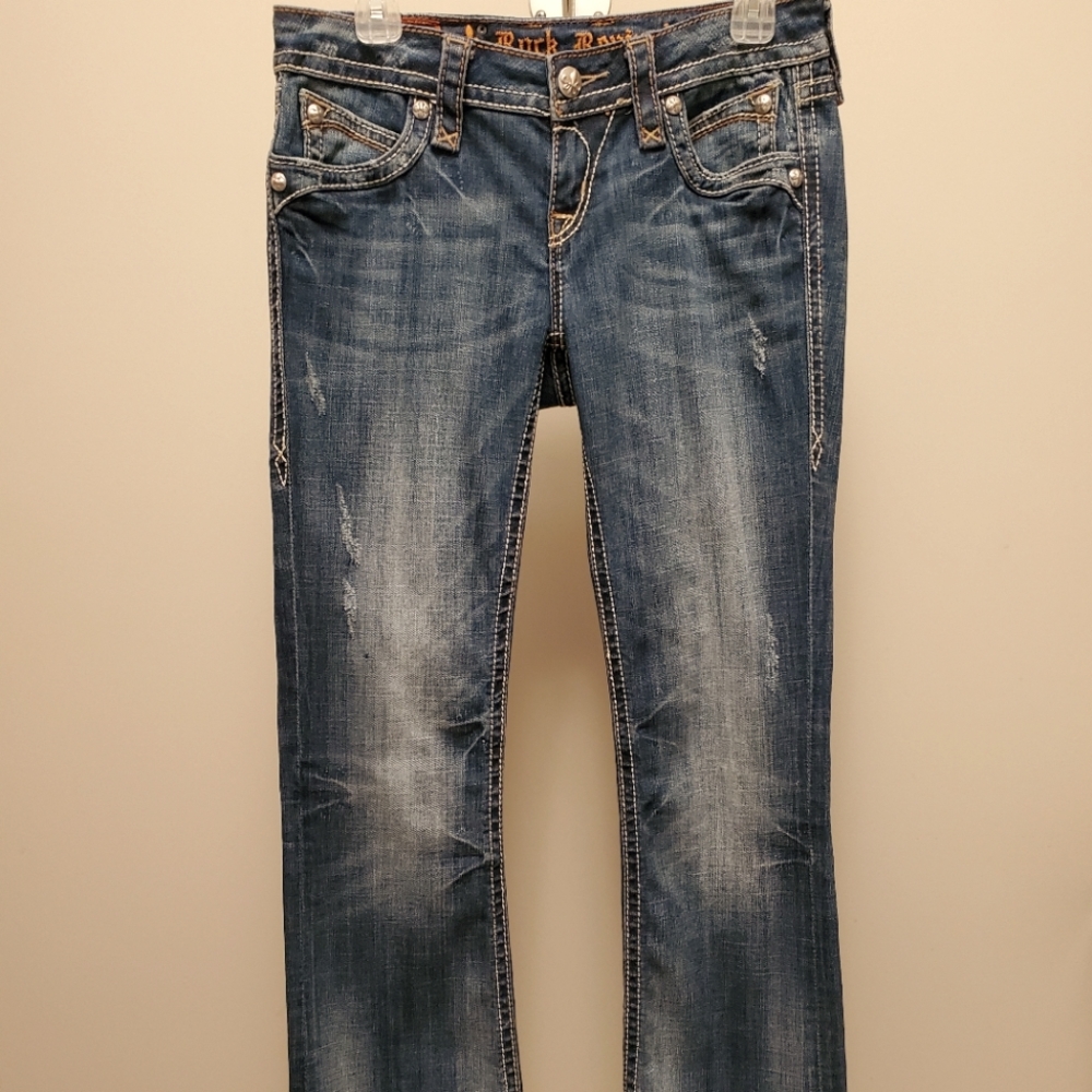 Rock Revival Distressed Cole Easy Boot Jeans Flap Pockets SZ 26 Waist 32"